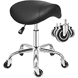 ANWBROAD Sattelhocker mit Rollen 360° Drehhocker Silent-Rollen höhenverstellbar Rollhocker bis 205 kg Ergonomisch Dickes Leder breite Sitz für Schönheitssalons, Salon, Spa und Kliniken Schwarz WSS001B