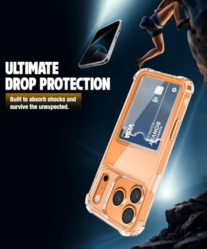 Image of WOW IMAGINE Transparent Back Cover Case for iPhone 17 Pro Max | Flexible Built-in Slim Card Pockets Wallet | 360 Camera Protection TPU | Soft Silicone Mobile Cover - Transparent