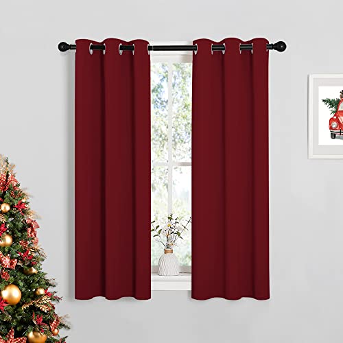 Image of NICETOWN Christmas Burgundy Window Curtains Blackout Drapes, Thermal Insulated Solid Grommet Blackout Curtains /Draperies for Living Room (1 Pair, 29 by 45 inches, Burgundy Red)