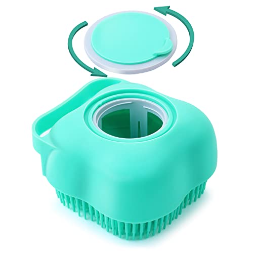 Cobee Cat Dog Bath Brush,Silicone Dog Grooming Brush Comb Puppy Massage Brush Pet Shampoo Brush Shampoo Dispenser Fur Cleaning Brush for Dog Cat Puppy (Upgrade Blue)