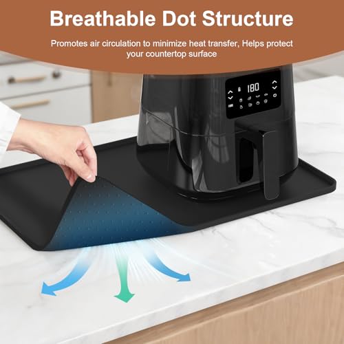 Image of Silicone Mats for Kitchen Countertop, 24x16 inch Heat Resistant Mats for Air Fryer, Non-Slip Counter Protector Pad for Ninja, COSORI, Cuisinart, Coffee Maker, Toaster, Oven - Dishwasher Safe, Black