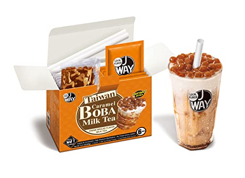 J WAY Instant Boba Bubble Pearl Milk Tea Kit with Authentic CrÃ¨me Brulee Tapioca Boba, Ready in Under One Minute, Paper Straws Included - 6 Servings