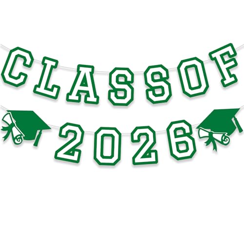 Image of Class of 2026 Graduation Banner University College Grad Garland Decoration Party Supplies High School Colors Green White