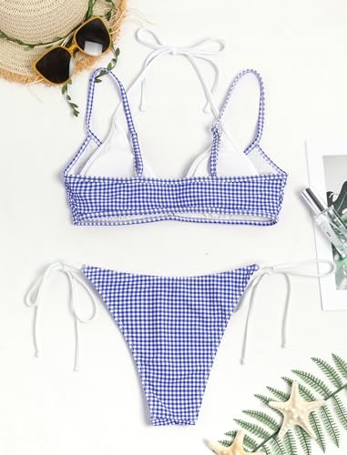 Image of ZAFUL Women's Polka Dot Bikini Set Double Layer Halter Swimsuit Colorblock Side Tie 2 Piece Bathing Suit