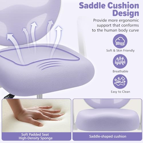 Image of HOFFREE Kids Desk Chair Ergonomic Study Chair with Flipped Armrest and Footrest Adjustable Height Swivel Kids Computer Chair Mesh Desk Chair for Boys Girls Children at Home Bedroom Study Room Purple