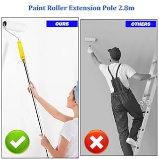 Rouleau de peinture extensible de 2,8 m, 7 sections en acier inoxydable avec adaptateur conique, réglable (80 cm-280 cm) pour peindre les murs, les plafonds, les sols et le nettoyage des fenêtres