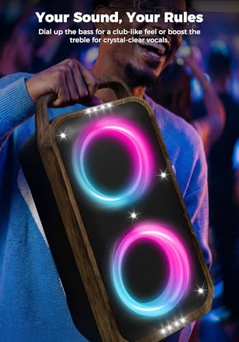 Image of Foxdawn Portable Bluetooth Speaker: 240W Peak Powerful Loud Sound Deep Bass Wireless Boombox Large Subwoofer 15 Hours Battery Life Fast Charging with Led Light Show for Party Outdoor Camping Backyard