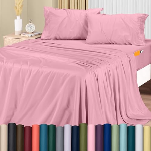Luxury Microfiber Bed Sheet Set with Embroidered Pillow Cases