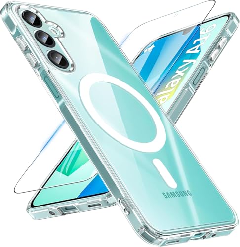 OWKEY (Troomi Galaxy A16 5G Phone Case, Magnetic Samsung/Troomi Galaxy A16 5G Case for Magsafe with Tempered Glass,[Shockproof Military] Transparent Back Slim Bumper Cover Samsung A16 5G Case, Clear