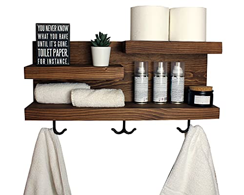 Modern Farmhouse Bathroom Shelf with Towel Hooks