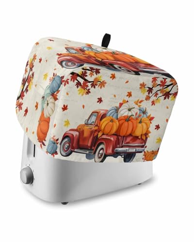 Happy Fall Toaster Cover 2 Slice, Pumpkins Red Truck Maple Leaf Bread Maker Dust Cover with Pockets for Kitchen Small Appliance 11x6x8in