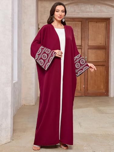Image of Women's Ethnic Embroidery Muslim Abaya Open Kimono Cardigan Jalabiya