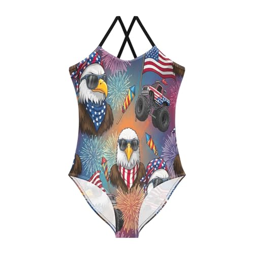 Bathing Suits Toddler Girl, Summer Beach Swimsuit Girls 3-10 Y, American Flag Fireworks