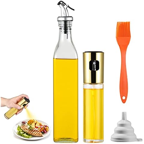 BOHAO 500ml Glass Olive Oil Dispenser with 100ml Olive Oil Spray Bottle, Grilling Olive Oil Glass Bottle, Oil Sprayer for Cooking with Brush and Funnel for Air Fryer Kitchen Cooking Baking and Salads Cover