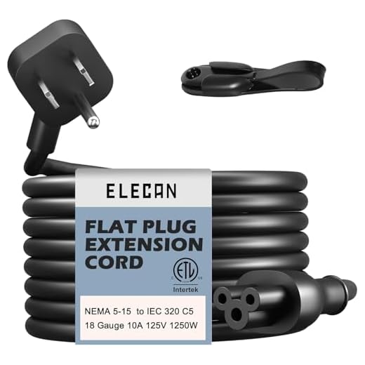 Elecan 45 Degree Angled Flat Plug Mickey Mouse Replacement Laptop Power Cord 15 Ft, Seamless 5-15P to IEC 320 C5 3-Prong Universal AC Cable for PC Notebook Printer Dell HP TV, 18AWG, ETL+ Organizer