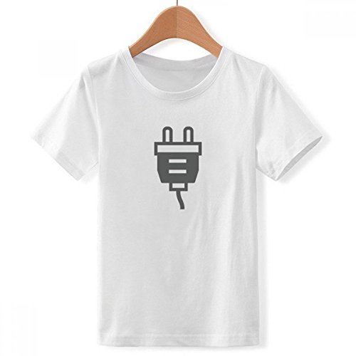 T-Shirt blanc garçon motif câble de charge noir ras du cou