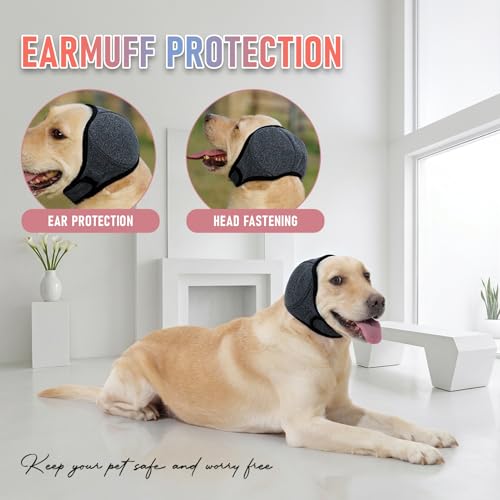 Dog Head Wrap - No Shake Ear Wrap Snood for Noise & Anxiety Relief, Ear Protector with Calming Hoodie, Dog Headband Ear Muffs for Hematoma, Grooming and Drying (Pearl Gray, L(Head Circle:18"-24")) by Leotrag - Used condition - Image 3