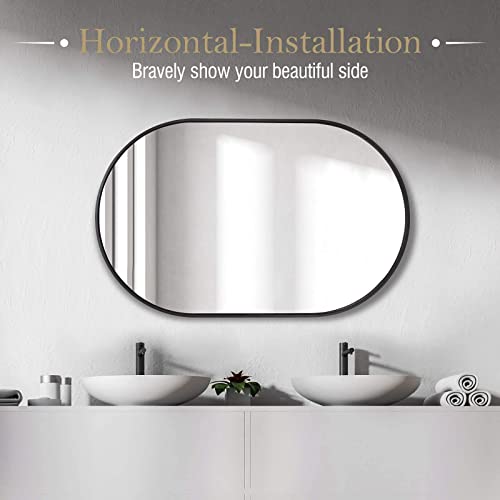 Howofurn Oval Wall Mirror, 24X36 Oval Black Bathroom Mirrors, Wall Mounted Mirror, Oval Vanity Mirror Metal Frame, Vertical & Horizontal Hang, Ideal For Bathroom, Bedroom, Living Room, Entryway #TOP6