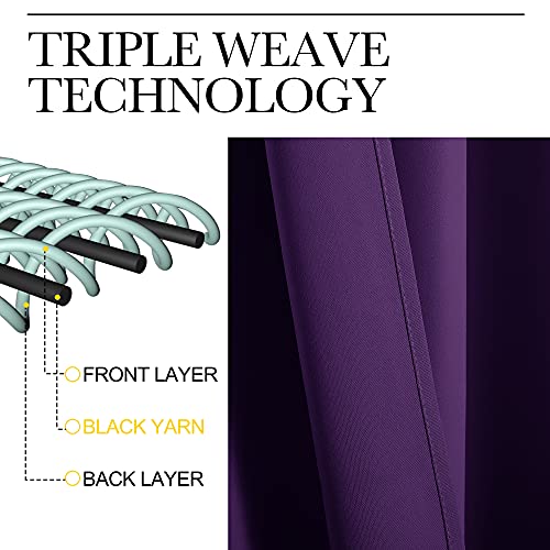 Image of NICETOWN Thermal Curtains Insulated Blackout Draperies, Triple Weave Home Decoration Solid Ring Top Blackout Drape Panels for Bedroom (Set of 2, 34 x 63 Inch, Royal Purple)