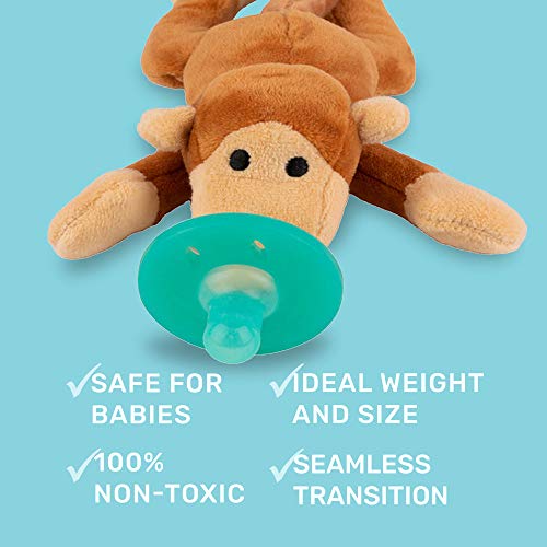 Image of Stuffed Monkey Animal Detachable Pacifier Holder, Latex-Free Soother with Stuffed Toy, Calming and Easy to Clean Baby Stuff, Newborn Pacifier- BabyLuv