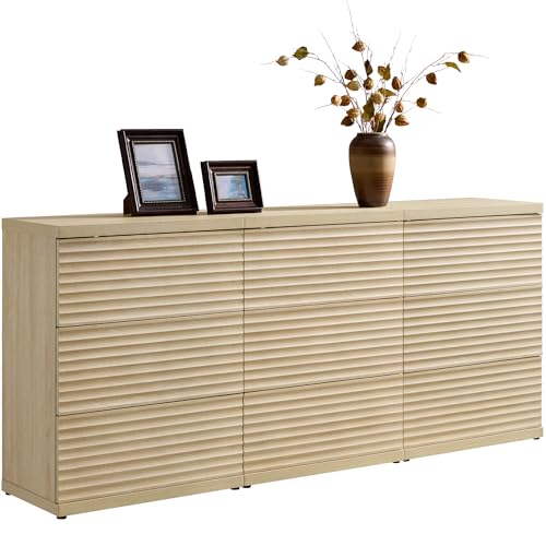 Image of SICOTAS Sideboard Buffet Liquor Cabinet with Storage, Modern Fluted Credenza Coffee Bar Storage Cabinet with Larger Drawers, Mid Century Media Console Table for Living Room Kitchen Hallway (3 Pieces)
