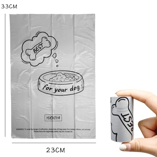 Image of YUCHIYA 9 Pack Dog Poop Bag with Holder Dog Waste Bags Dispenser with Silver Leash Clip Doggie Poop Bags with Poop Bag Holder Biodegradable Unscented 13 * 9 Inch (Grey,1 Holder 135 Bags )