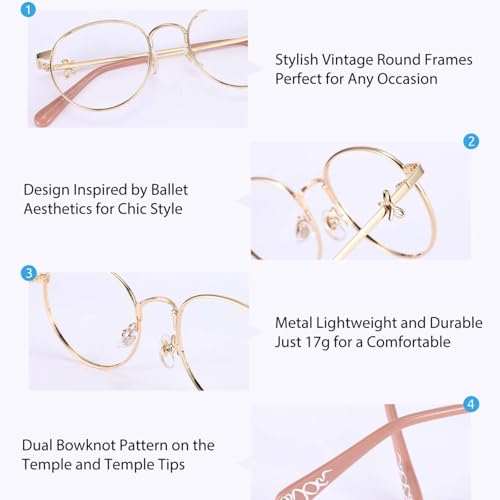Image of Firmoo Blue Light Blocking Glasses for Woman, Retro Round Metal Frame Anti Eyestrain UV400 Computer Gaming Glasses Bow165