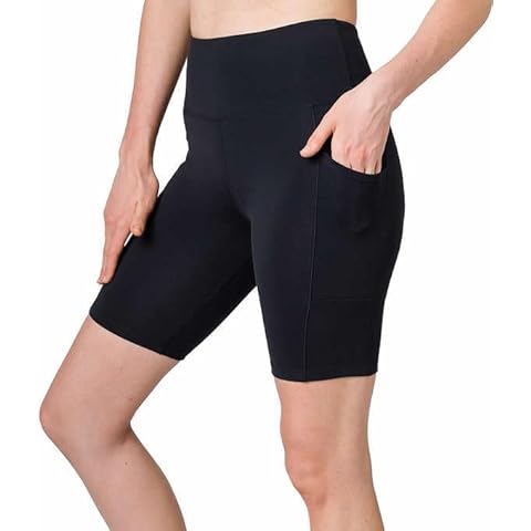 Tuff Athletics Women Biker Shorts Lycra High Rise with Side Pockets (Black, S) Cover
