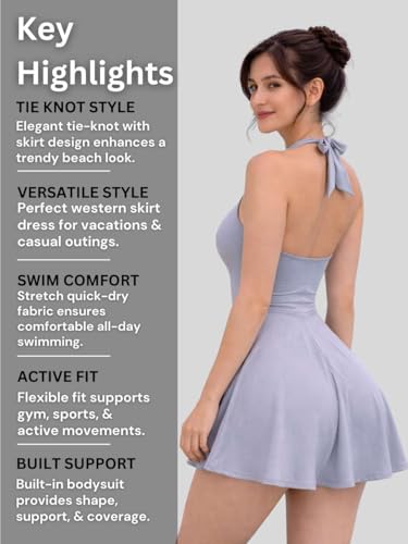 Image of Swimming Costume with Attached Tights | Beach Dress for Woman | Swimwear for Women | Gym Wear Women Set - Provides Secure Coverage & a Flattering Fit to Beach, Yoga & Sports, with Stylish Tie-Knot