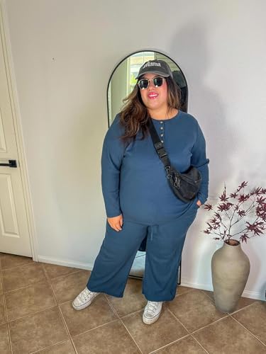 TIYOMI Plus Size 2 Piece Waffle Outfits For Women Top & Wide Leg Pants XL-5XL 6