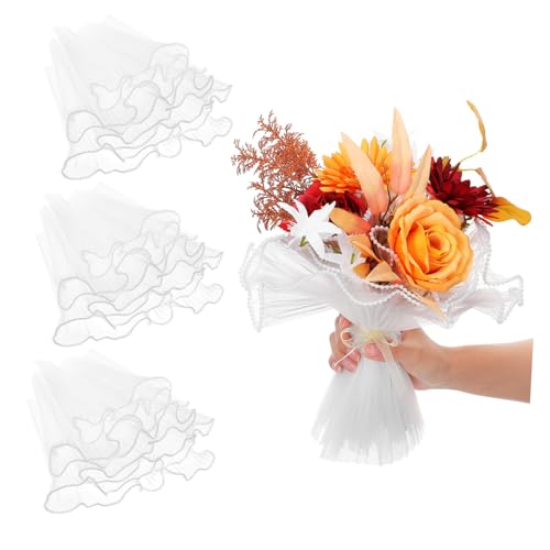 Homoyoyo Floral Wrapping Mesh Pearl Yarn Netting 28cm x Wavy Netting for Bouquets Wedding Flower Packaging Floral Wire White