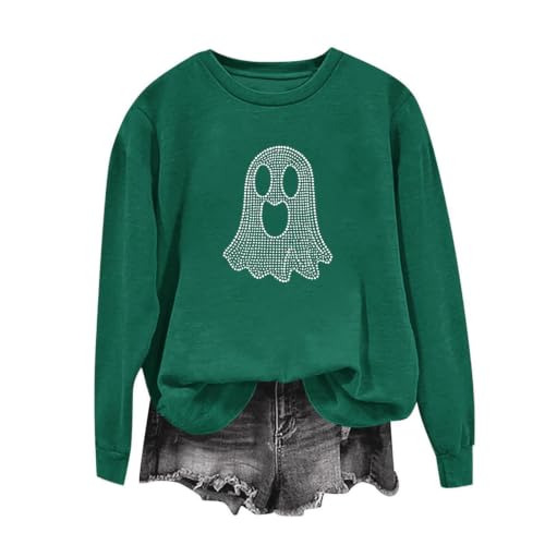 Womens Rhinestone Ghost Crewneck Sweatshirt Minimalist Spooky Halloween - image 4
