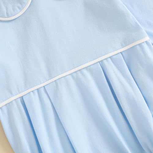 Lamuusaa Newborn Baby Girl Clothes Long Sleeve Peter Pan Romper One Piece Basic Solid Bodysuit Shirts Spring Outfit3