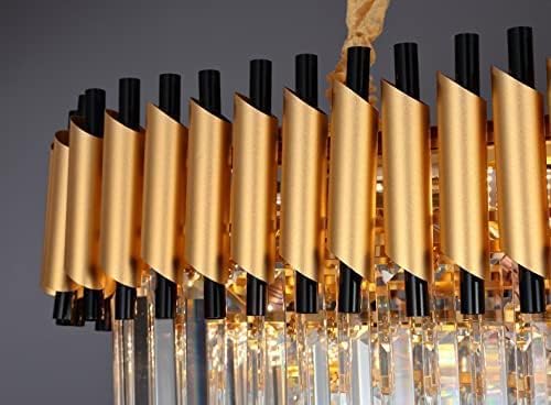 Image of Modern Crystal Chandelier 600x300mm Gold and Black Round Pendant Ceiling Light Fixture Flush Mount for Dining Room Living Room Bedroom Foyer Hallway Entryway