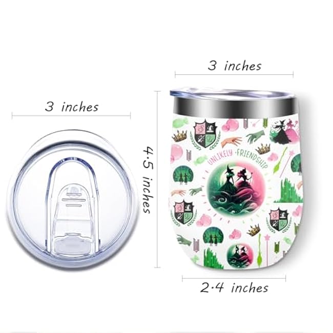 Witch Merch, Broadway Musical, Witch Gifts for Girls, Women, Elphaba And Glinda Fans, Movie Lovers, Witch Merchandise, Unlikely Friendships, 12 oz Stainless Steel Coffee Wine Tumbler Cup with Lid