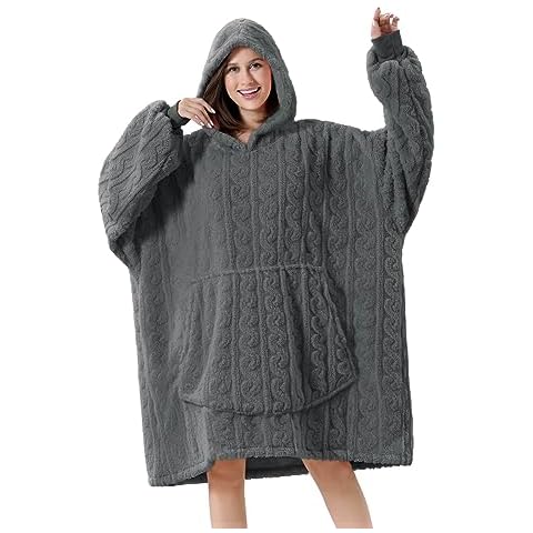 FestiCorp Oversized Blanket Hoodie for Adults - Extra Long Wearable Sweatshirt with Giant Sleeve, Hood and Pocket，Adult, Dark Gray Cover
