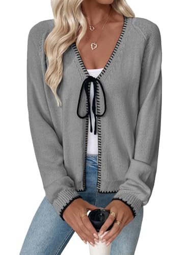 EVALESS Womens Cardigan Sweaters Trendy V Neck Long Sleeve Open
