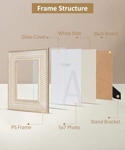 Afuly 5X7 Picture Frame Natural Boho Picture Frames Beige Chic Bohemian Photo Frame Desk Picture Frames For Wall Hangings Home Decor thumb #6