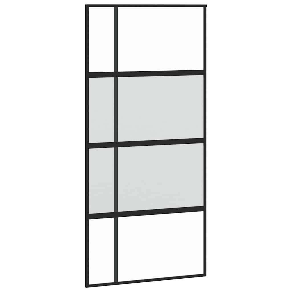 vidaXL Sliding Door, Barn Door for Home Internal, Sliding Door Panel with Assembly Kit, Sliding Gate, Black Tempered Glass and Aluminium
