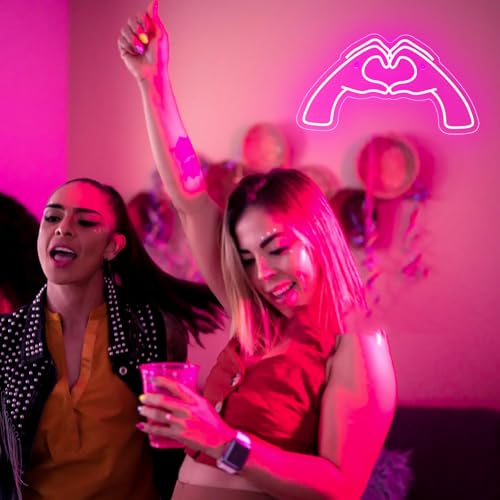 Image of Heart Hands Neon Sign Love Finger Neon Light,Pink Room Decor Light with Dimmer and USB, LED Wall Art for Music Lover Bedroom Game Room Bar Party Wedding Birthday Christmas Decor