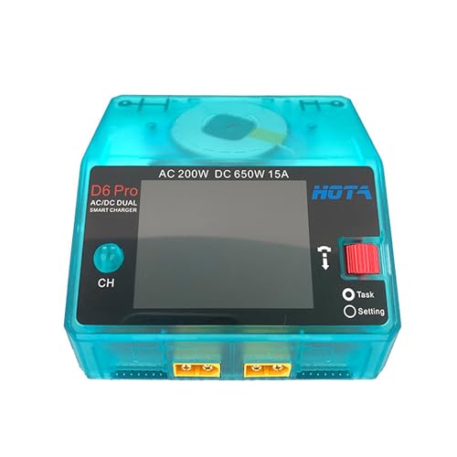 Cargador HOTA D6 Pro azul con doble puerto AC DC para baterias Lipo de coches RC y drones