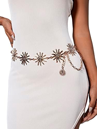 Floerns Women's Textured Geo Adjustable Metal Chain Belt for Jeans Dresses Gold One Size