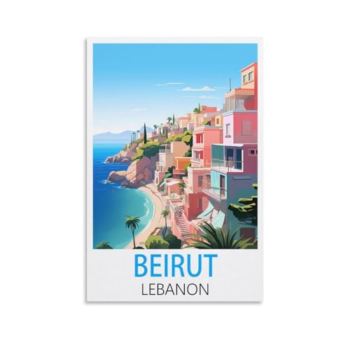 Poster vintage sur toile de Beyrouth Liban - Décoration murale moderne pour chambre à coucher - 20 x 30 cm