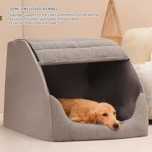 Extra Large Dog Bed House, Cozy Dog House Indoor, Memory Sponge, Plush Dog Cave Bed Crate Cushion with Non-Slip Bottom for Medium Large Dogs (Grey, L) - Image 5