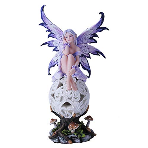 Pacific Giftware Purple Elegante Flower Fairie Sitting on Changing Color Led Orb MeadowMushroom Fairy Statue