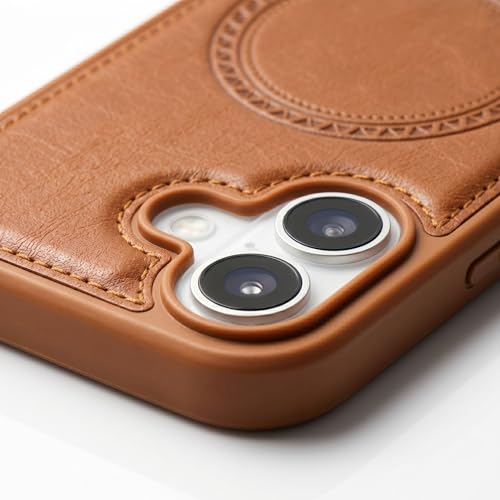 Image of amazon basics Premium PU Leather Case for iPhone 16, MagSafe Compatible Magnetic Ring, Sleek Protective Back Cover - [Tan]