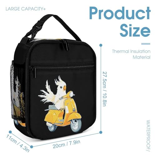 Cockatiel Riding Motorcycle Cute Print Backpack Set of 3 Portable Lunchbox Pencil Cases for Daily Travel4