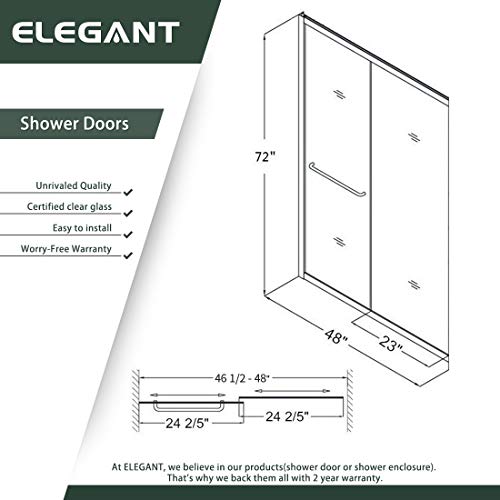 Elegant Bypass Sliding Shower Door 48 In. W X 72 In. H Semi-Frameless Shower Enclosure 1/4"(6Mm) Glass Double Sliding Bathroom Doors, Brushed Nickel Finish #TOP5