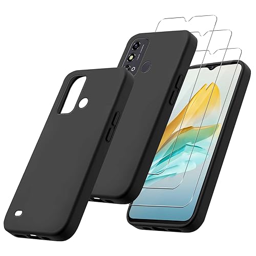 LYZXMY Cover per ZTE Blade A54 (6.6) + 1 x Pellicola Protettiva in Vetro Temperato - Custodia antiurto con Staffa Ruotabile a 360°[ Doppio strato PC + TPU ] Case Nero