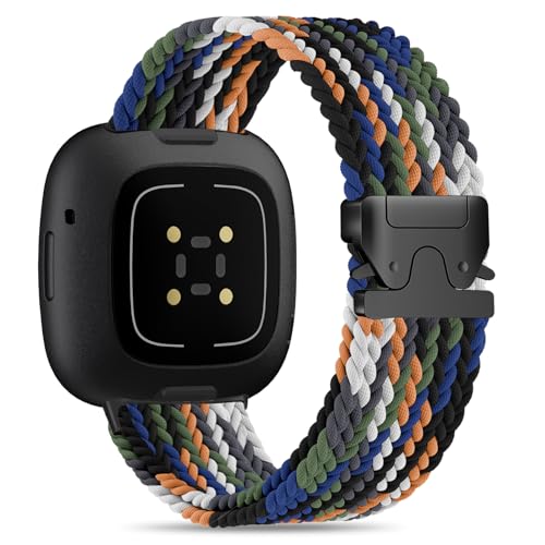 Image of HSWAI Magnetic Braided Compatible with Fitbit Versa 4 Bands for Women /Versa 3 /Sense /Sense 2 Bands, Soft Stretchy Sport Strap Woven Loop Elastic Nylon Wristbands Men